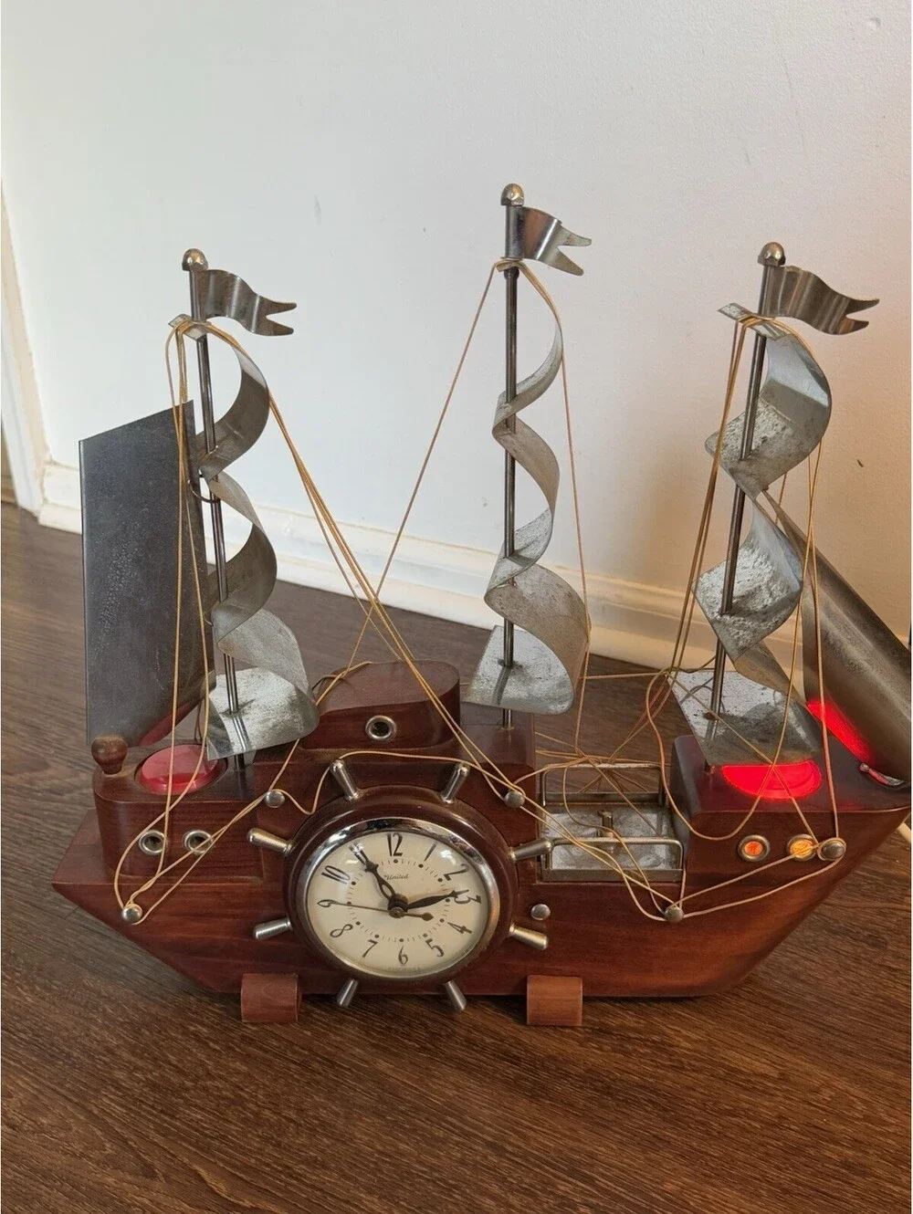 Vintage United Model 811 Clipper Ship Electric Mantel Clock MCM Nautical USA
